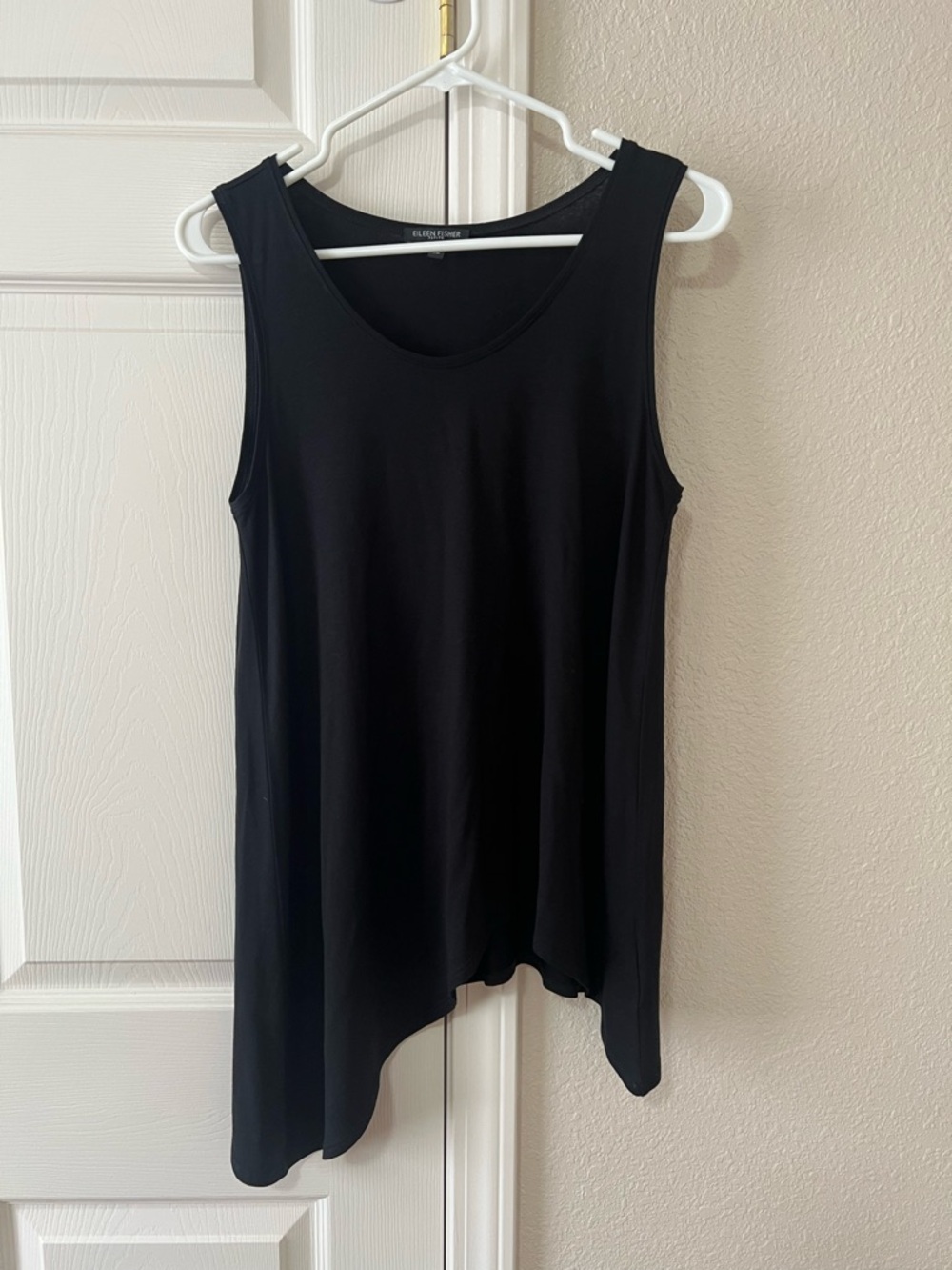 Eileen Fisher Black Draped Asymmetrical Hem Tank Top Size PM